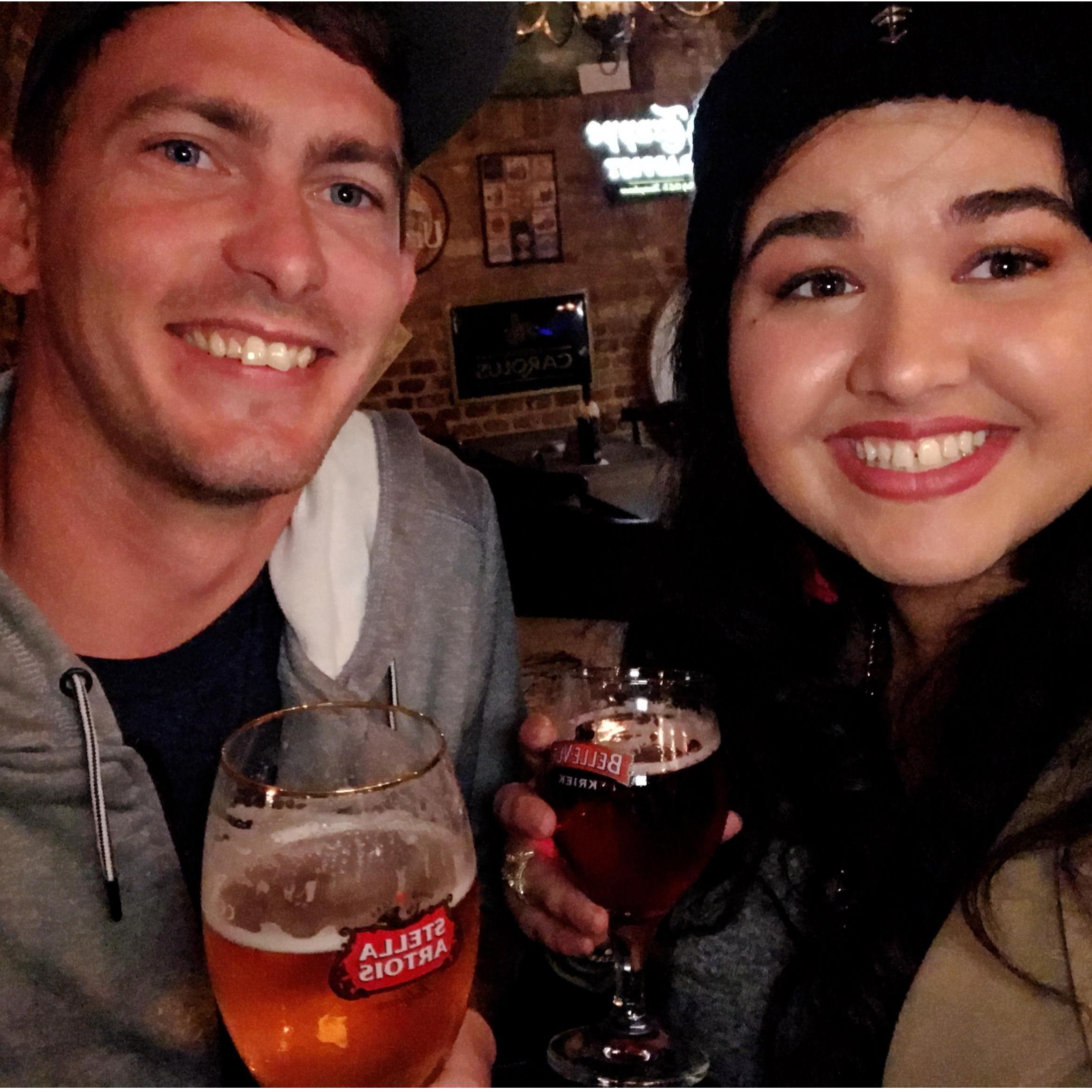 Kasey & Christie drinking in medieval underground bars in Brugges Belgium. Circa 2018