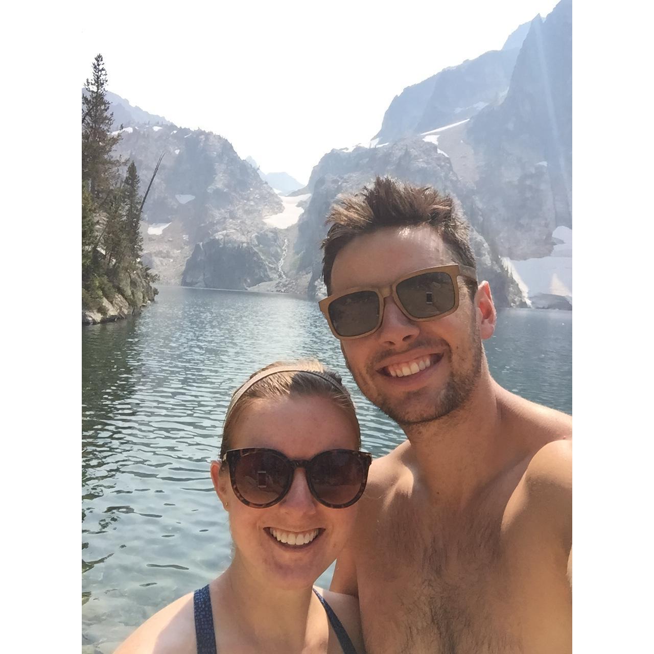 Quick dip in glacial cold waters at Goat Lake in the Sawtooths.