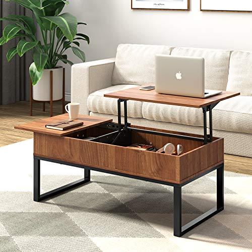 WLIVE Wood Coffee Table with Adjustable Lift Top Table, Metal Frame Hidden Storage Compartment for Home Living Room