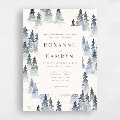Grayed Navy, Beige Wedding Invitation - Spruce Portrait Foil