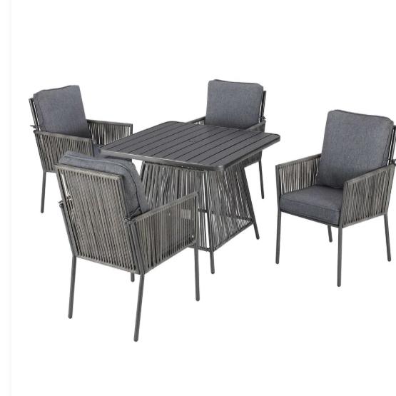 Tolston 5-Piece Wicker Outdoor Patio Dining Set with Charcoal Cushions