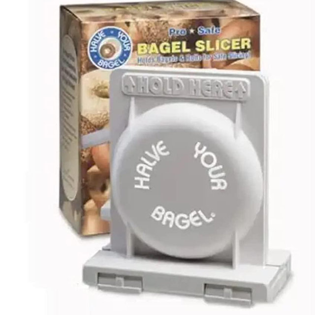 Halve Your Bagel Slicer Safely Cut Large, Medium, Small Bagels for Home Kitchens, Coffee Shops Easy to Use White Plastic Bagel Slicers