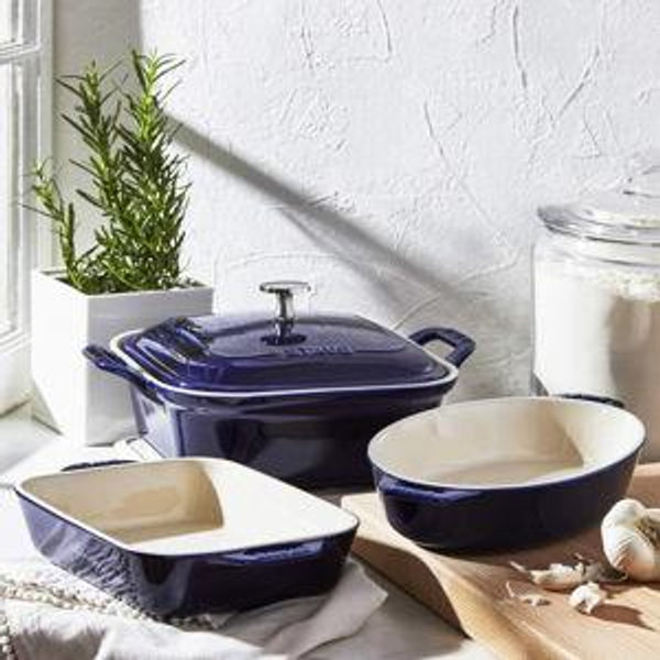 STAUB Ceramic 4-pc Baking Pans Set, Dark Blue