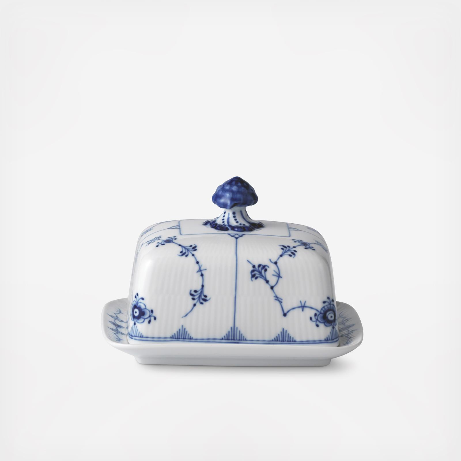 Blue Fluted Plain Butter Dish