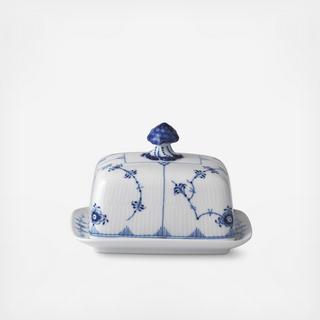 Blue Fluted Plain Butter Dish