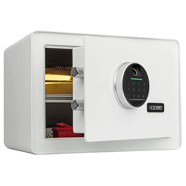 GOLDENKEY Digital Security Safe and Lock Box,Small Safe box for Money, Fingerprint Lock,Perfect for Home Office Hotel Business Jewelry Gun Use Storage,0.5 Cubic Feet,White