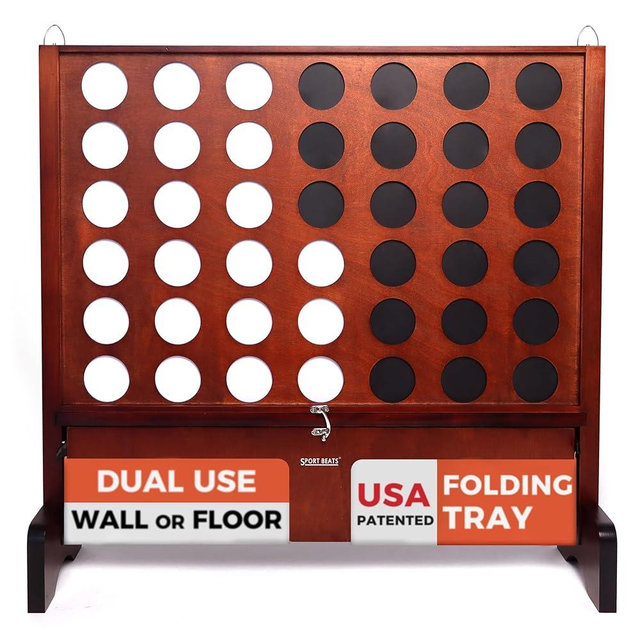 Giant Wooden 4 in a Row Connect Games with Folding Tray - Yard Outdoor Beach Games with Carrying Case - Two Styles to Play - Patented Product