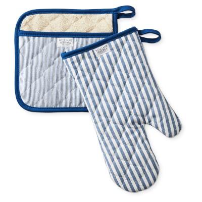 Williams Sonoma Bay Stripe Oven Mitt & Potholder Set (Bright Blue)