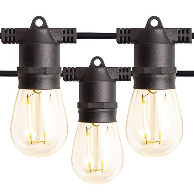 Amico 48FT LED Outdoor String Lights with LED Edison Vintage Plastic Bulbs and Weatherproof Strand - Decorative LED Café Patio Light, Bistro Lights