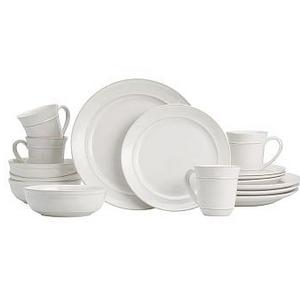 Cambria Dinnerware, Large Dinner Plate 16-Piece Soup Bowl Set, Stone