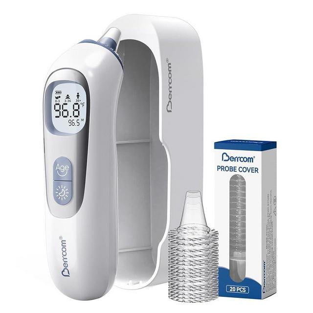 Berrcom Ear Thermometer with Heated Tip & Age Precision, Fever Alarm with Mute & Night Light, Includes 21 Probe Covers & Storage Box, Accurate Digital Ear Thermometer for Adults, Kids and Babies