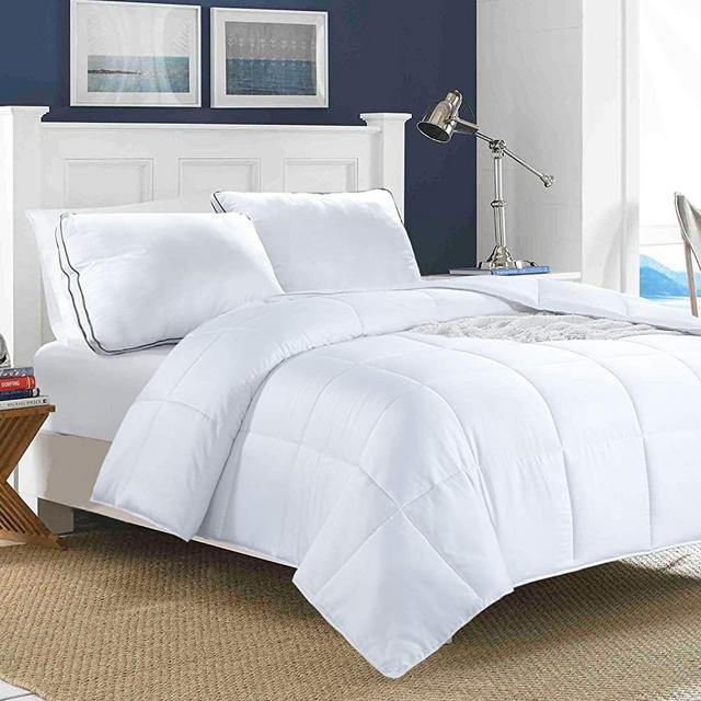 HOMBYS All Season Bamboo Comforter Queen Size,Quilted Down Alternative Comforter Duvet Insert,100% Bamboo Silky Cover with 8 Ties,Breathing Comforter for Night Sweats,90 X 90in