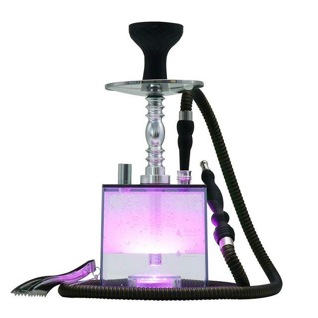 Hookah Set KITOSUN Micro Modern Cube Acrylic Hookah with Silicone Hookah Bowl Leather Hose Coal Tongs Aluminum Stem with Diffuser Magical Remote LED Light for Better Shisha Hookah Narguile Smoking