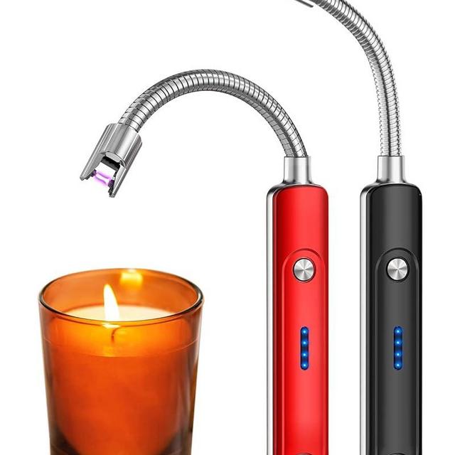Candle Lighters 2 Pack Windproof Electric Lighters USB Rechargeable 360° Flexible Neck Long Lighter with Safety Lock Flameless Plasma Arc Lighter for Candle Grill Aromatherapy Camping (Black+Red)