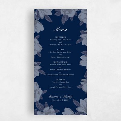 Navy, Blue Wedding Menu - Indigo