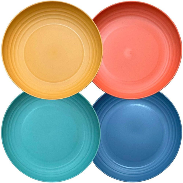 LuckyZone 10 Inches Unbreakable Wheat Straw Plates - Reusable Plate Dinner Set - Dishwasher & Microwave Safe - Healthy, BPA Free & Eco-Friendly (10 Inches/4 Color_H)