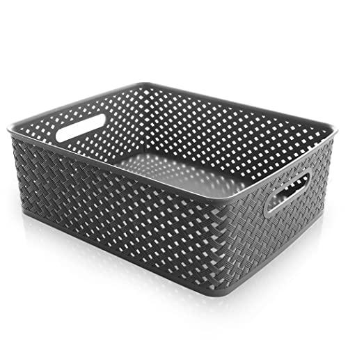 BINO Woven Plastic Storage Basket, Large (Grey)