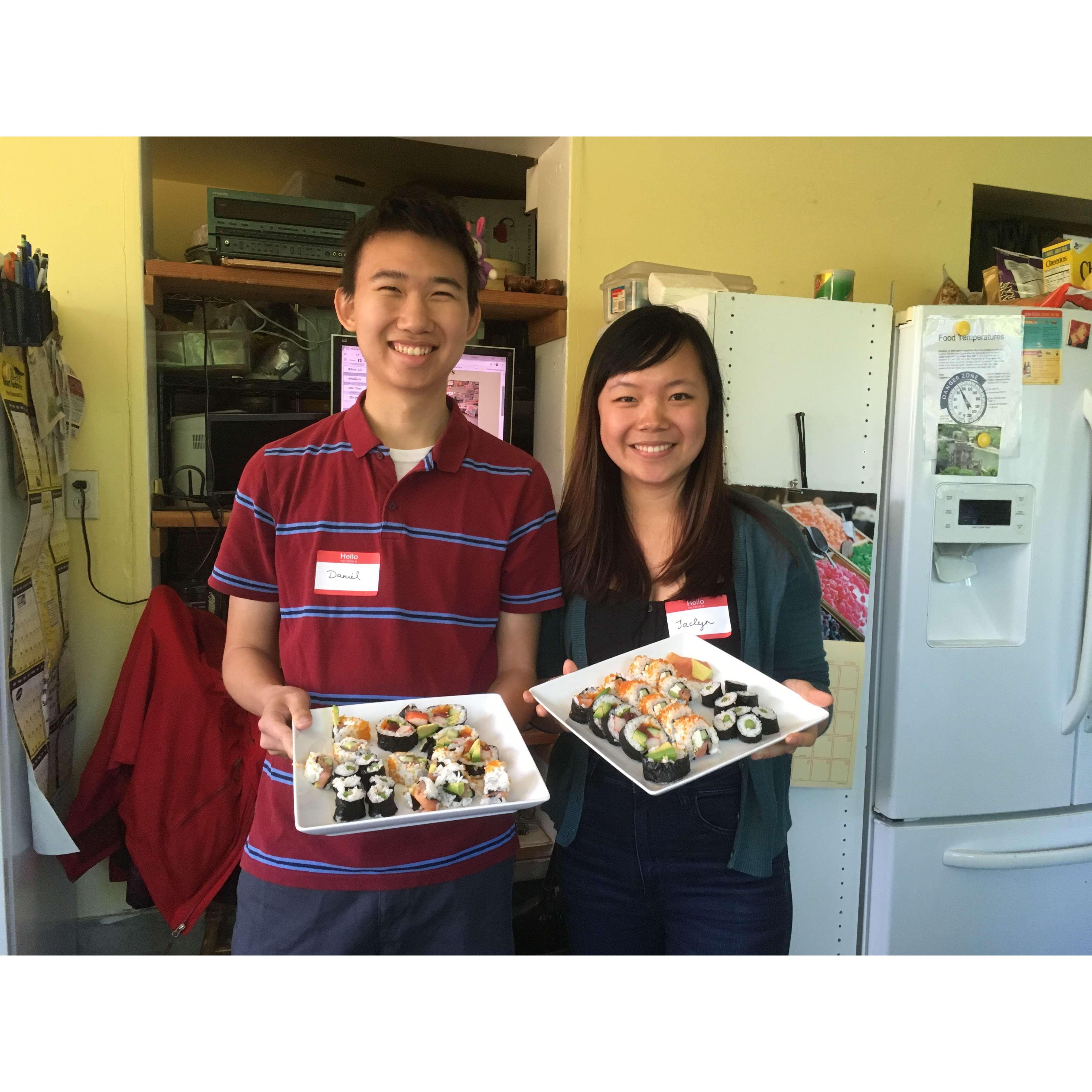 Taking a sushi making class