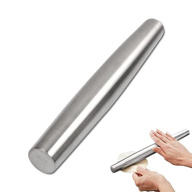 KUFUNG Professional French Rolling Pin for Baking Top-Grade Stainless Steel, Light Weight, Easy to Roll Design | Metal Rolling Pin & Fondant Rolling Pin for Pie Crust, Cookie, Pizza Dough (S, Silver)