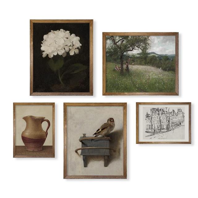 Vintage Farmhouse Wall Decor - Flower Bird Neutral Wall Art for Boho French Country Kitchen Bathroom, Rustic Bedroom Picture Poster Print, Beige Room Decor Aesthetic Botanical Cottagecore 5 Unframed