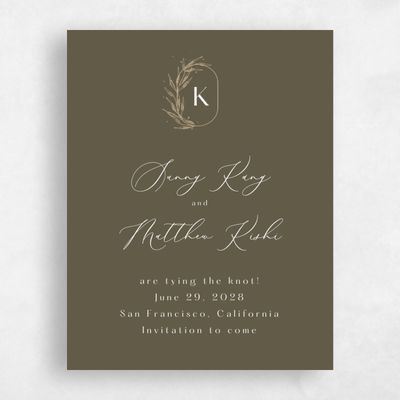 Dark Khaki, Green Wedding Save the Date - Eyota Portrait