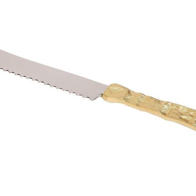 Challah Bread Knife Stainless Steel Knife - Gold Colored Wavy Textured Handle - 12 Inches