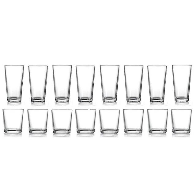 Glaver's Drinking Glasses Set Of 16, 8 Highball Glasses  (17oz.), 8 Rocks Glass Cups (13 oz) Beer Glasses, Water, Juice, Cocktails.:  Highball Glasses