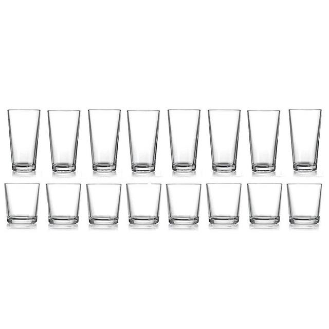 Drinking Glasses Set Of 16, 8 Highball Glasses (17oz.), 8 Rocks Glass Cups (13 oz.), By Glaver’s-Beer Glasses, Water, Juice, Cocktails.