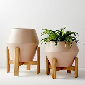 Ilya Turned Wood Planters - Speckled Stone (large)