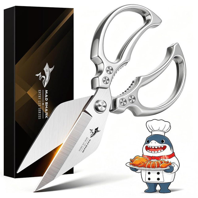 MAD SHARK Heavy Duty Kitchen Scissors, Dishwasher Safe All Purpose Kitchen Shears, Premium Sharp Poultry Shears for Turkey, Meat, Seafood, Vegetables, Stainless Steel Blades, Gifts for Men Women