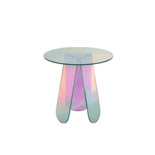 Homary Acrylic End Table Clear Round Side Table Modern Accent Table Iridescent