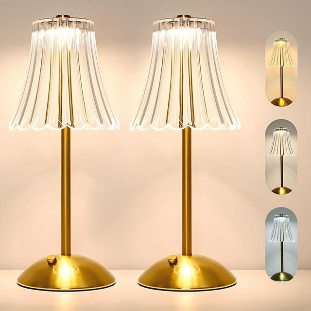 Gkeiten Cordless LED Touch Lamp with Crystal Acrylic Shade, USB Rechargeable, 3-Color Temperature, Dimmable Table Light, Portable Modern Industrial Style Lighting for Bedroom, Office, Patio & Gift Use