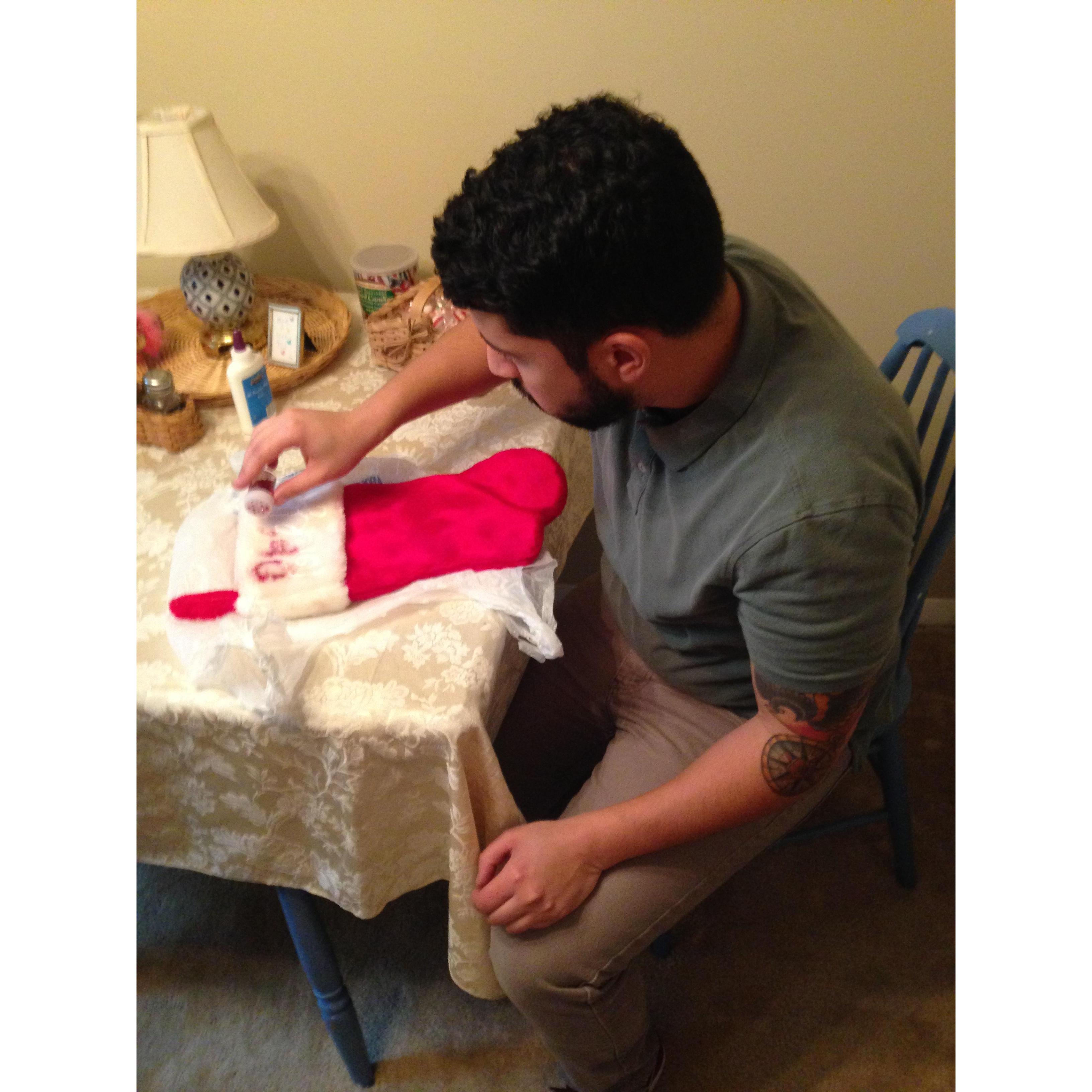 Then making his first Stone family stocking!