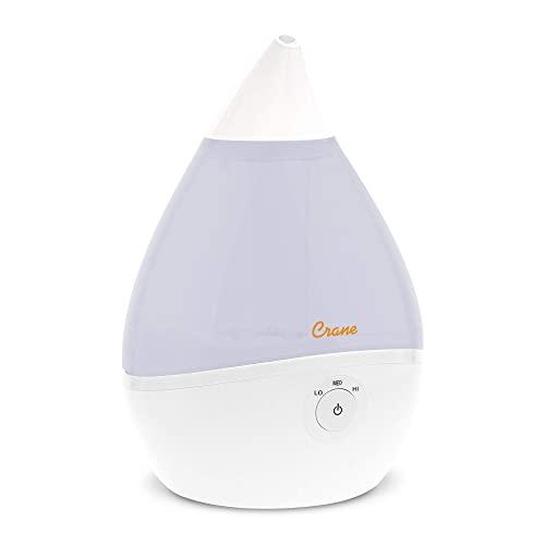 Crane Droplet Ultrasonic Cool Mist Humidifier, 0.5 Gallon, 250 Sq Ft Coverage, Optional Vapor Pad Slot, Air Humidifier for Plants Home Bedroom Baby Nursery and Office, White