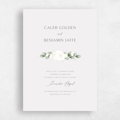 Grey Floral Wedding Invitation - Aldeney Portrait