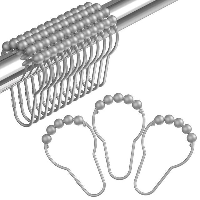 Amazer Shower Curtain Hooks Rings, Decorative Shower Curtain Hooks Rust Proof Stainless Steel Shower Curtain Rings, Shower Hooks for Shower Curtain Bathroom 12PCS, Space Silver