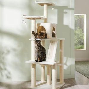 FRISCO 68-in Faux Fur Cat Tree & Condo, Cream