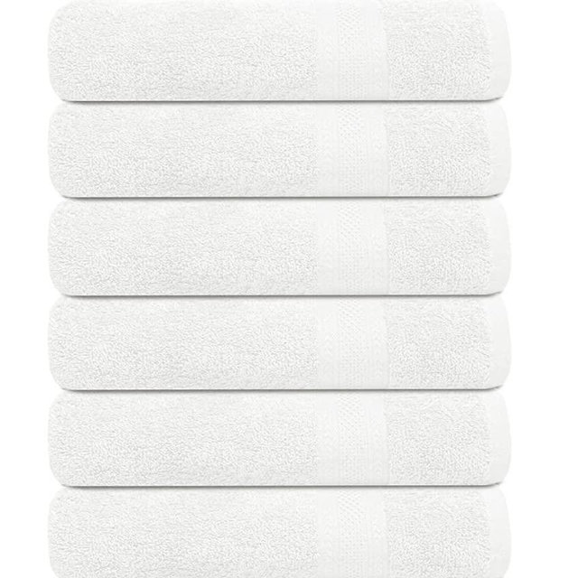 KAHAF COLLECTION 100% Cotton Bath Towel Set, White 24x48 Pack of 6 Towels, Quick Dry, Highly Absorbent, Soft Feel Towel, Gym, Spa, Bathroom, Shower, Pool, Luxury Soft Towels Light-Weight
