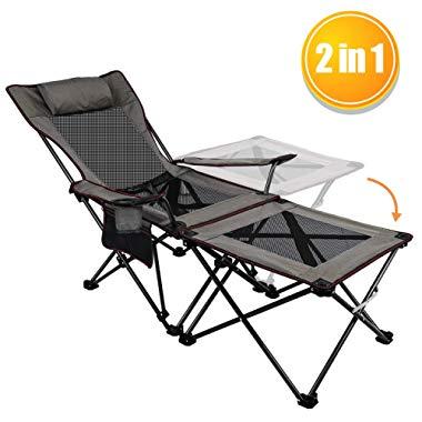 XGEAR 2 in 1 Folding Camping Chair Portable Lounge Chair With Detachable Table for Camping Fishing Beach and Picnics