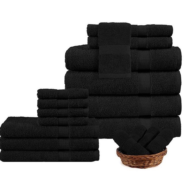 LANE LINEN Cotton Bath Towels for Bathroom Set-18 PC Bathroom Towels Set-4 Bathroom Towel Set, 6 Hand Towels for Bathroom, 8 Washcloths, Soft Turkish Towel Sets for Bathroom - Black