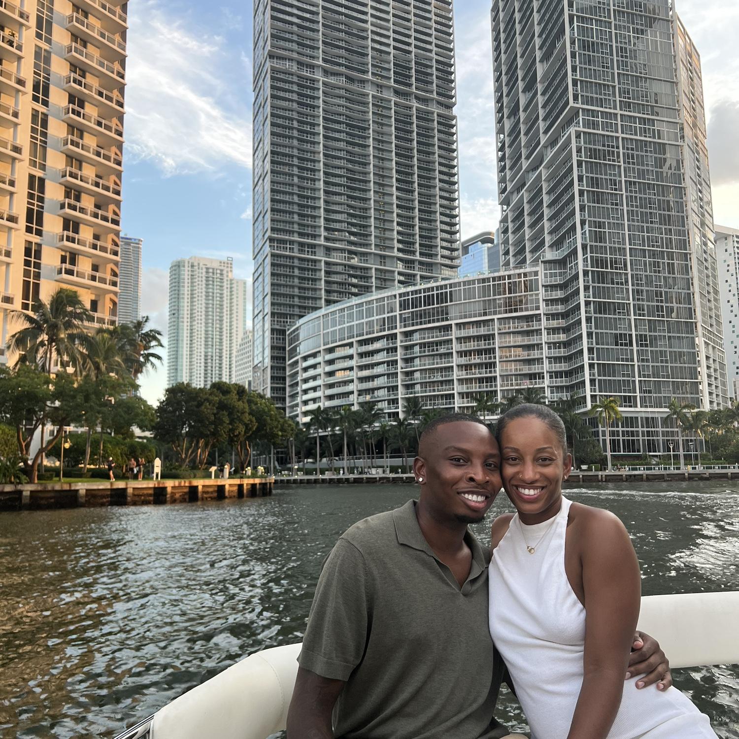 Enjoying Miami views on a boat for Nick’s birthday!