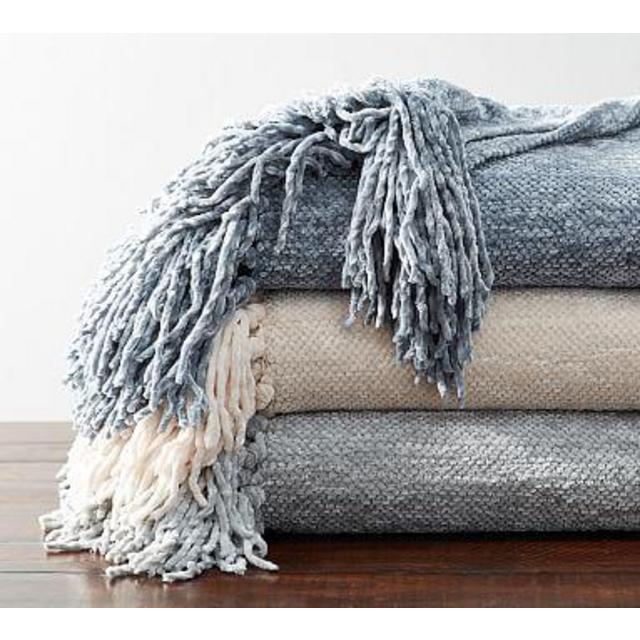 Chenille Hand-Knotted Fringe Throw