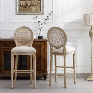 Wooden Barstools Rattan Back Set of 2