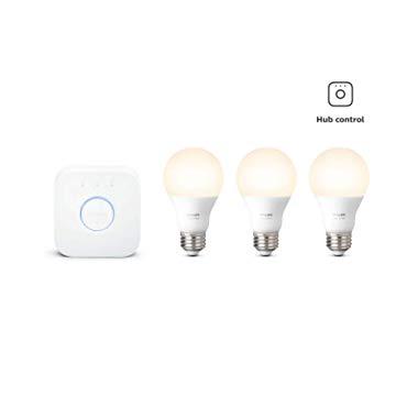 Philips Hue White LED Smart Light Bulb Starter Kit, 3 A19 Smart Bulbs & 1 Hue Hub, (Works with Alexa, Apple HomeKit, and Google Assistant)