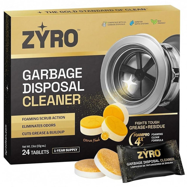 Garbage Disposal Cleaner and Deodorizer | 24 Pack | Kitchen Sink Cleaner Tablets | Eliminates Odor | Fights Grease & Buildup | Foaming Scrub Action | Citrus Fresh | 1 Year Supply | Zyro