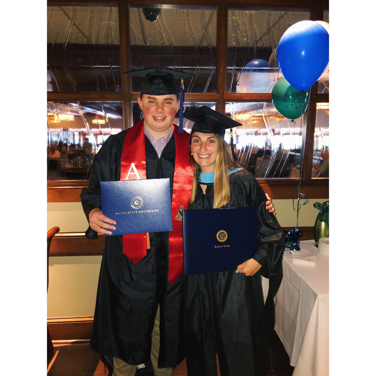 Fast forward to spring 2021 - Hunter graduating with his Criminal Justice degree from Salem State & Carolyn graduating from Endicott again with her Master's in Education!