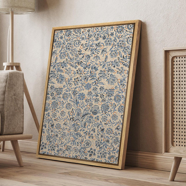 Framed Canvas Wall Art Vintage Blue Wildflower Botanical Flower Prints Artwork Illustration Minimalist Modern Wall Art Living Room Decor