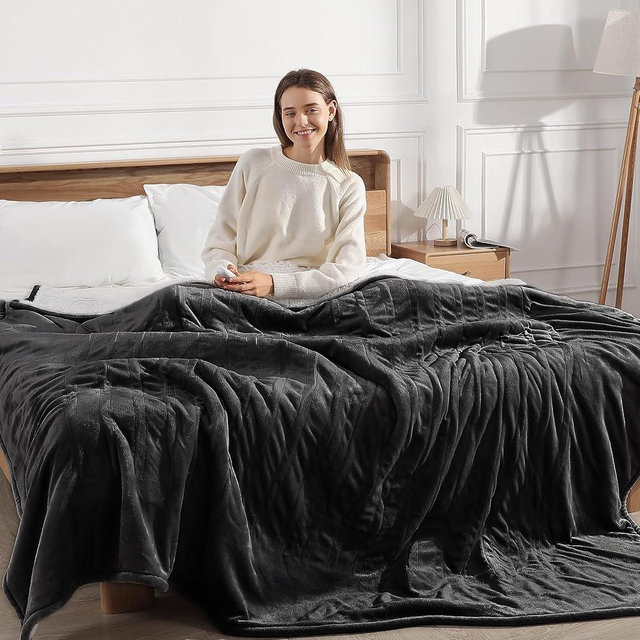 Electric Blanket Queen Heated Blanket - Heating Blanket Queen Size Soft Plush Sherpa with Dual Controllers, 5 Heating Level & 10 Hour Auto Off, ETL Certified, Warm Gifts for Grandma(Charcoal Grey)