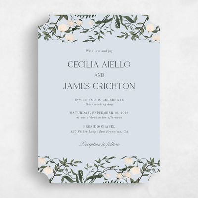 Blue Ticket Wedding Invitation - Oiseau Classic