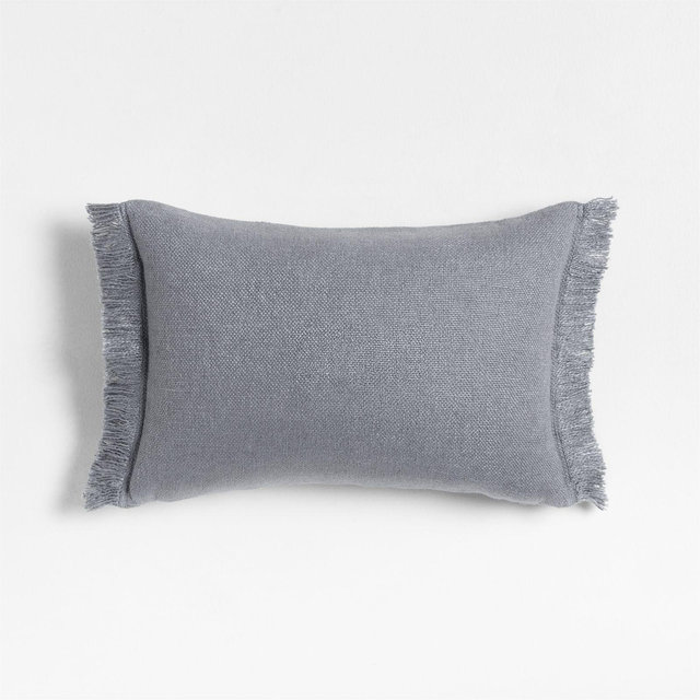 Casual Textured Fringe 24x16 Smoke Blue Throw Pillow Cover
